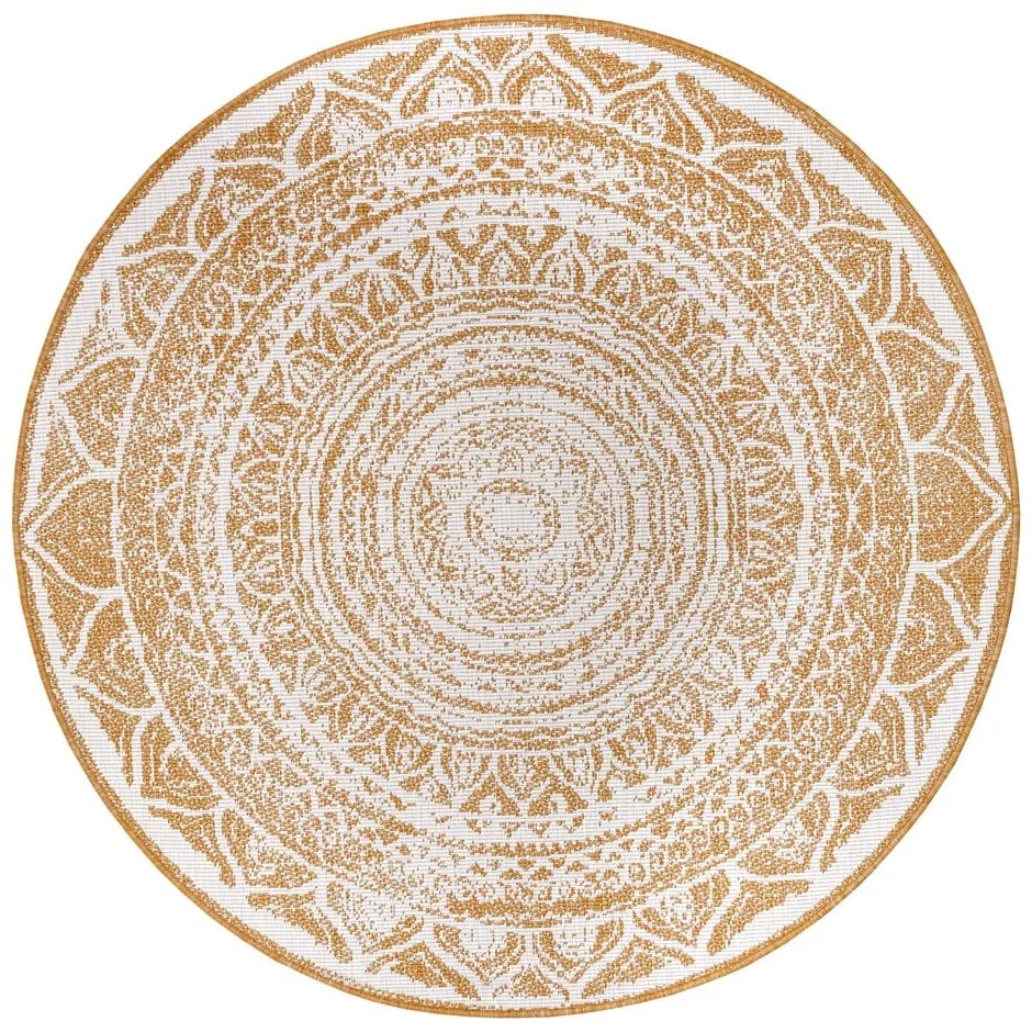 Кръгъл външен килим в бял цвят и жълта охраø 140 cm Siruma – NORTHRUGS
