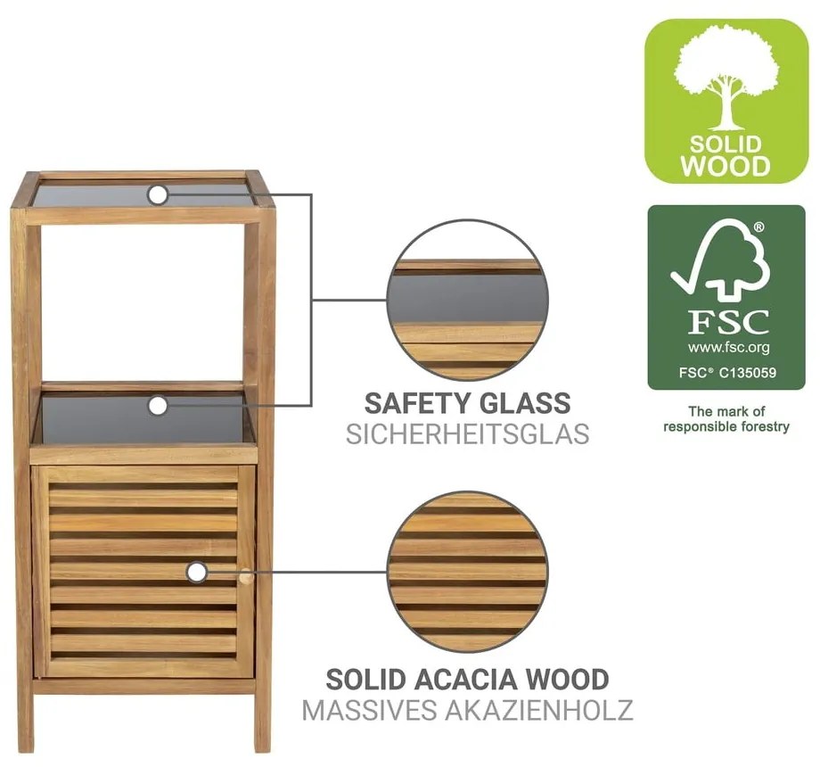 Нисък тесен шкаф за баня от масивна акация в черен и естествен цвят 39,5x86 cm Fondi – Wenko