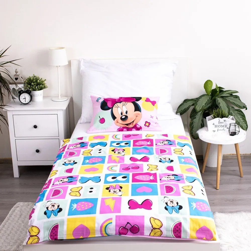 Розово памучно детско спално бельо за детско креватче 100x135 cm Minnie "Sweet" – Jerry Fabrics