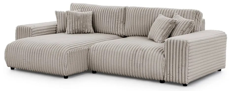 Светлосив разтегателен ъглов диван от рипсено кадифе с място за съхранение (ляв ъгъл) Sarina – Ropez
