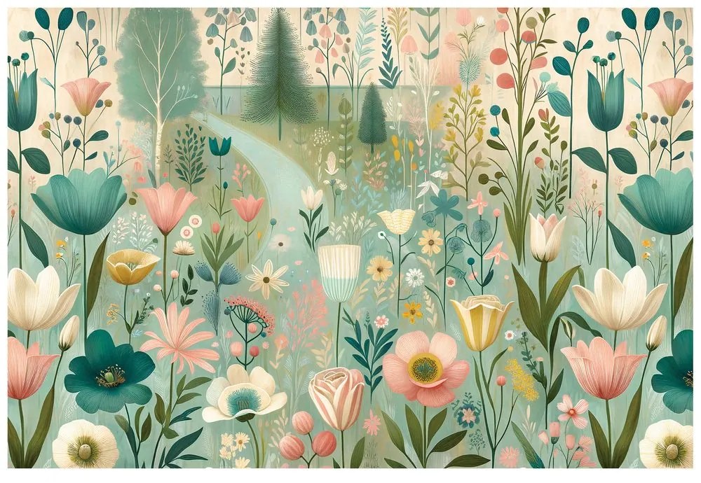 Тапет – Пастелна цветна поляна