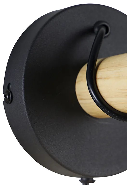 Рустикална стенна лампа черна с дърво - Dami Frame