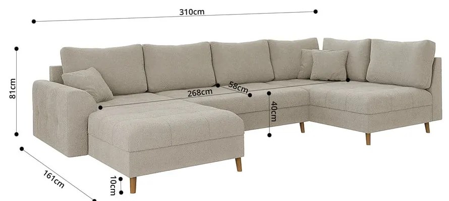 Бежов ъглов диван от плат букле (ляв ъгъл/"U" форма) Ariella – Ropez