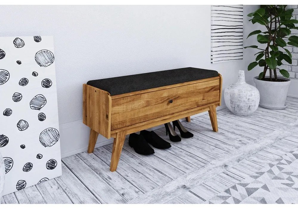 Пейка с място за съхранение от дъбова дървесина със сива седалка Retro - The Beds