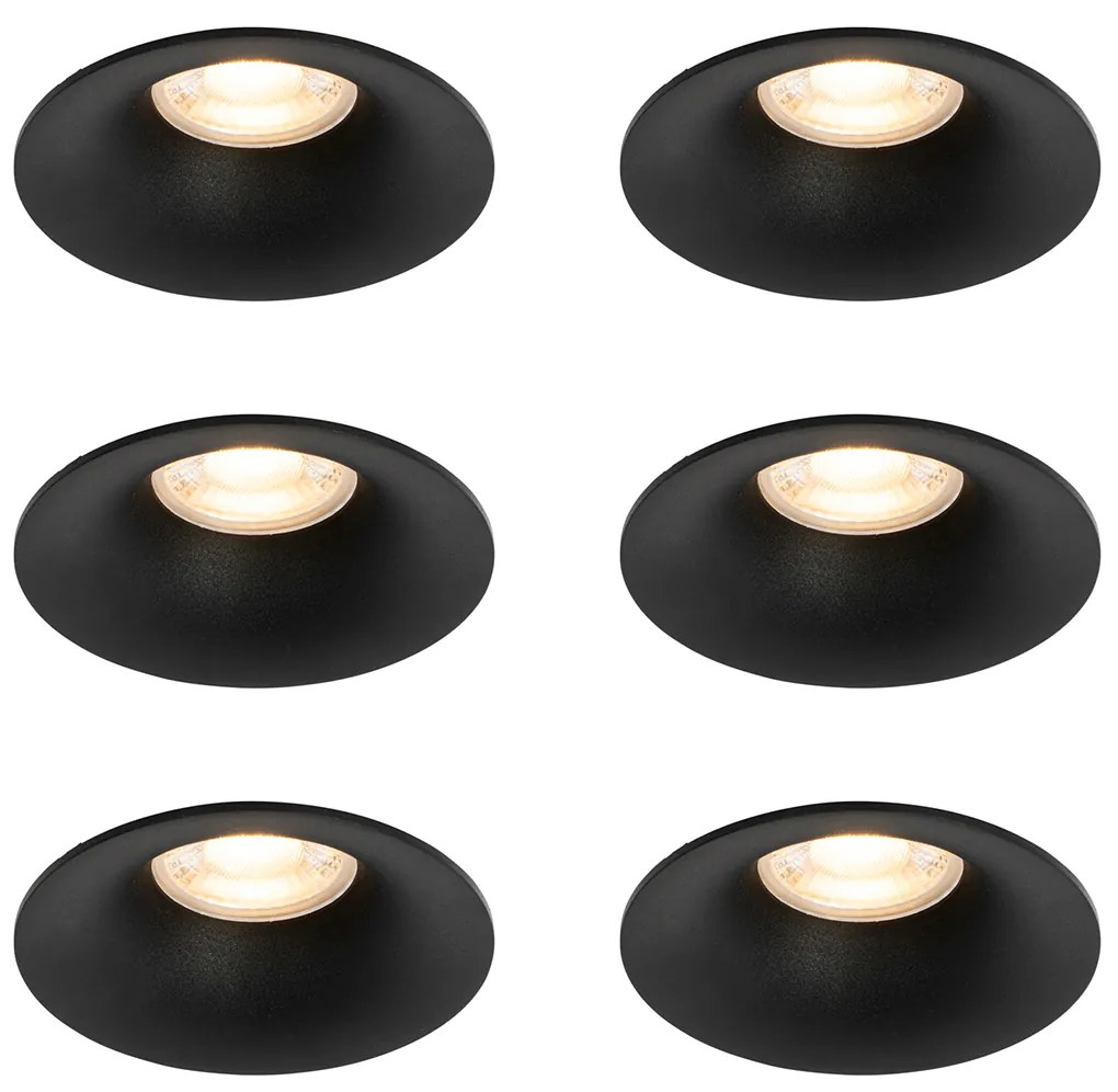 Комплект от 6 черни вградени прожектори GU10 50mm - Gijs
