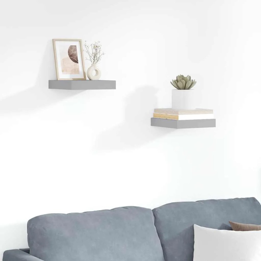 323845 vidaXL Окачени стенни рафтове, 2 бр, сиви, 23x23,5x3,8 см, МДФ