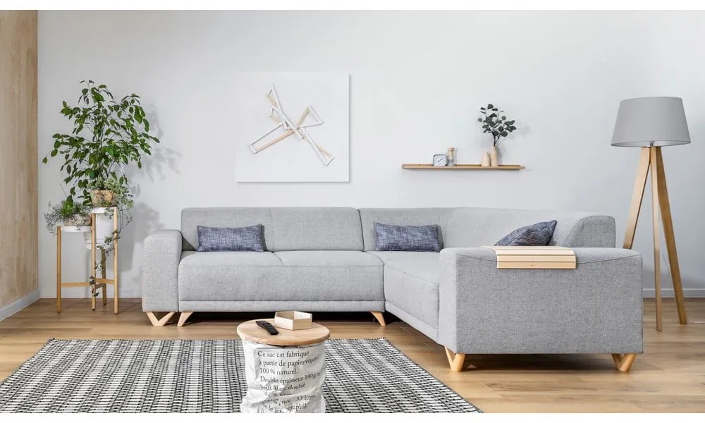 Светлосив разтегателен/с място за съхранение ъглов диван (десен ъгъл/L форма) Classy Sophie – Miuform