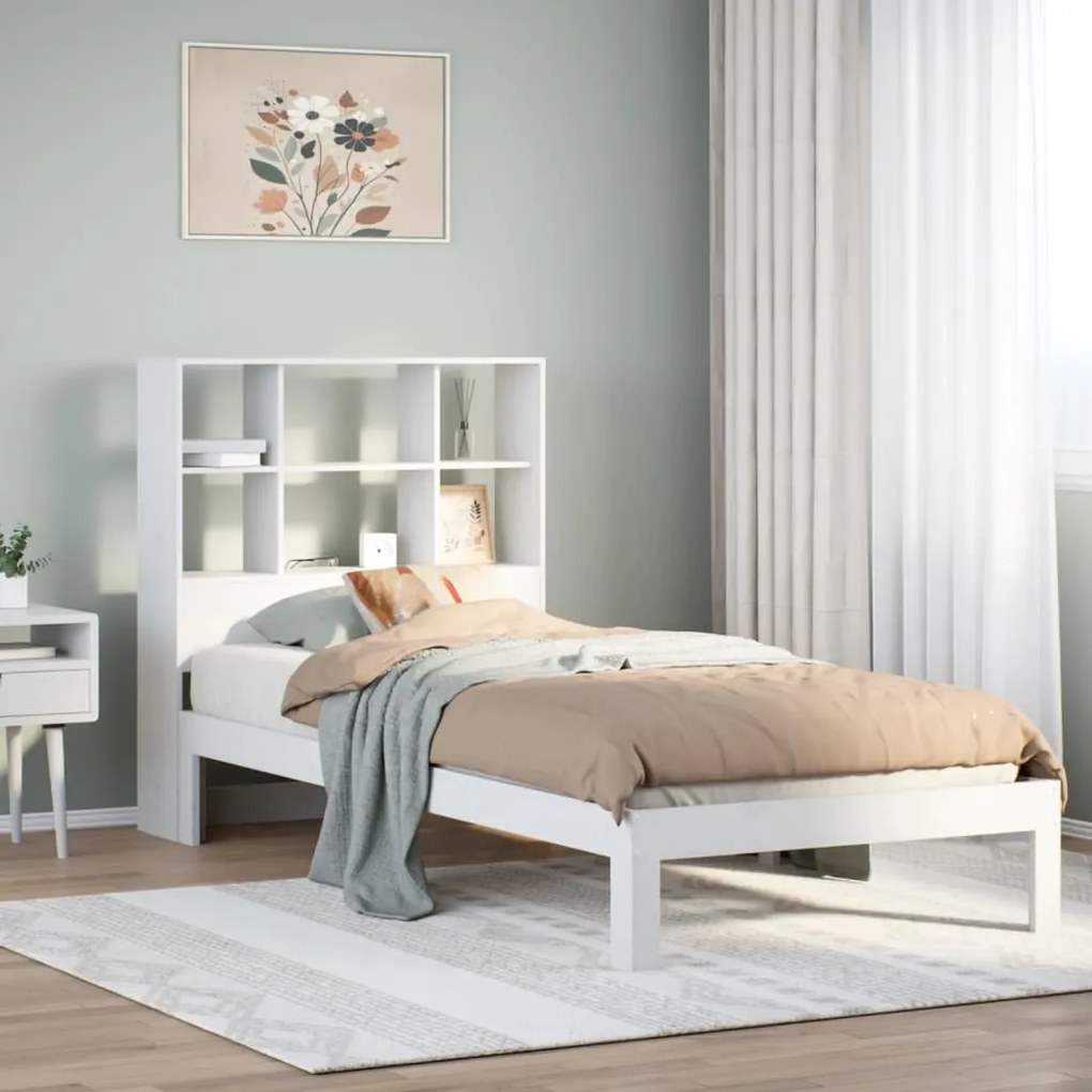 3322557 vidaXL Легло с етажерка за книги, без матрак, 90x200 см, бор масив