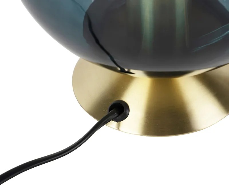 Маса лампа в стил Арт Деко месинг с океанско синьо стъкло - Pallon