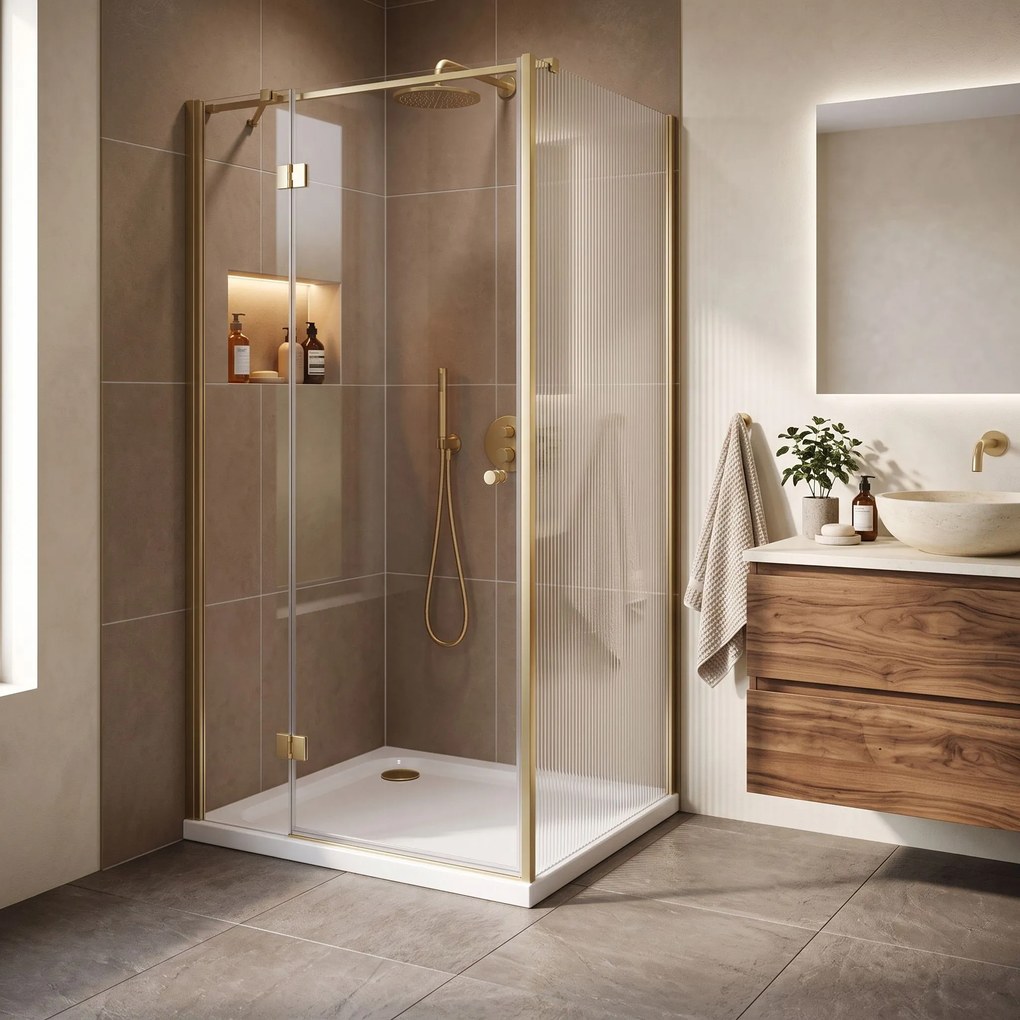 Корито за душ кабина-акрилно Rea Belmond White 80x80 Brush Gold