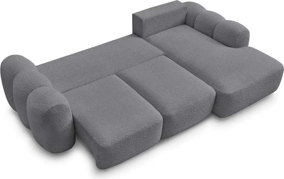 Сив сгъваем/с място за съхранение ъглов диван от прежда с примки от букле (десен ъгъл) Montaigne – Bobochic Paris