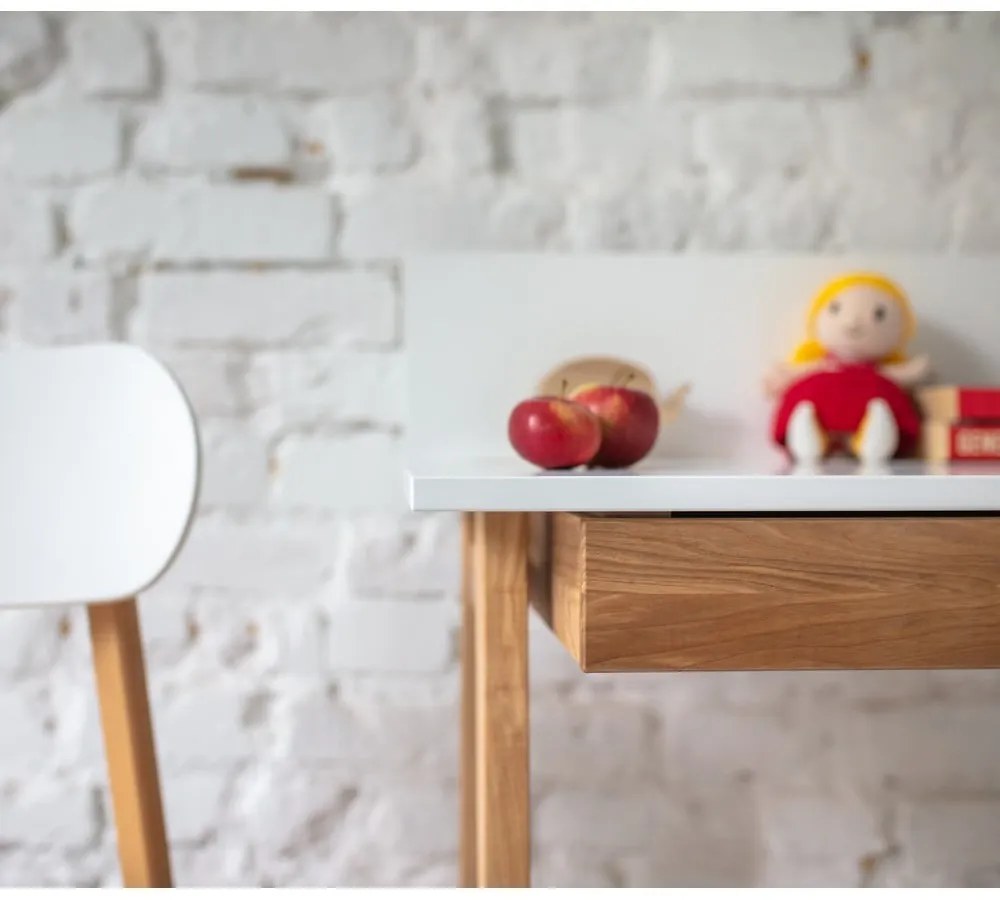 Бяло бюро с основа от ясенова дървесина, дължина 65 cm Luka - Ragaba