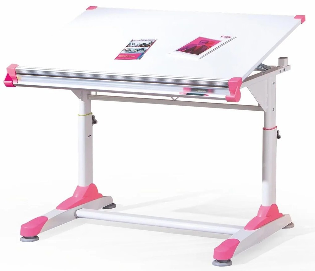 Детско бюро с повдигащ се плот и регулиране на височината Collorido pink