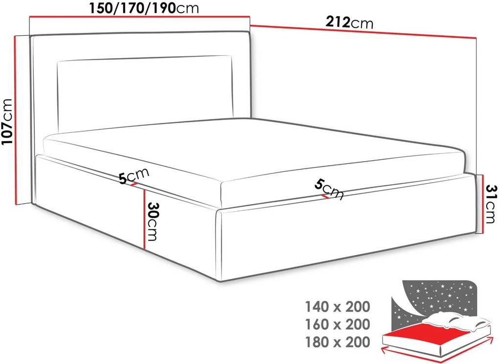 Облегнато легло Dream-Бежово-180 x 200