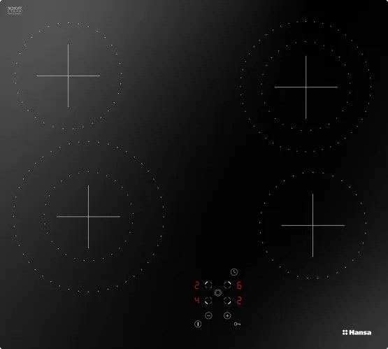Стъклокерамичен плот Hansa BHC66577, Сензорно управление, 4 нагревателни зони - 2 разширени