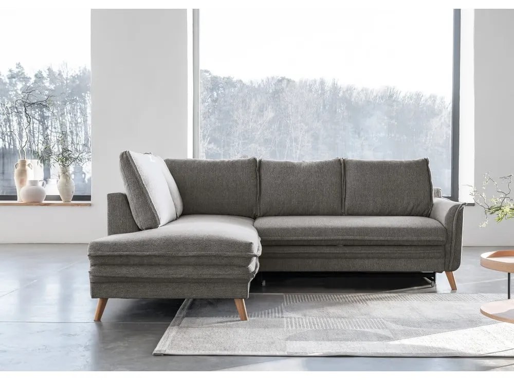 Сив разтегателен ъглов диван (ляв ъгъл) Charming Charlie – Miuform