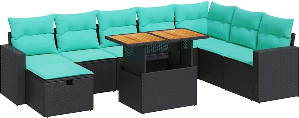 3328016 vidaXL Градински комплект диван с възглавници 9 части черен полиратан