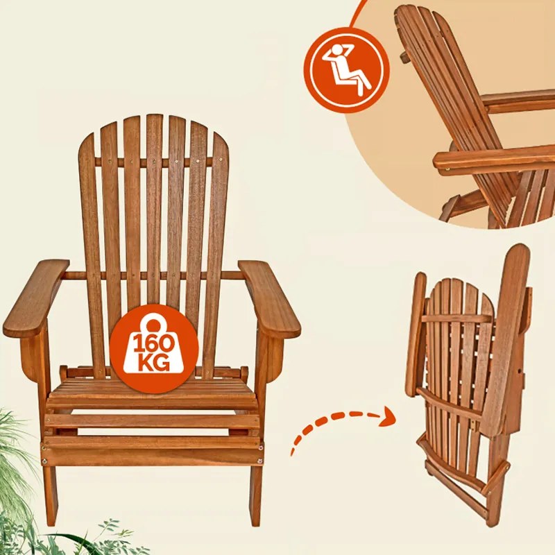 Градински сгъваеми шезлонги Adirondack от акациева дървесина - комплект от 2