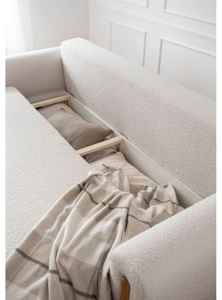 Бежов кремав разтегателен диван с място за съхранение от букле 244 cm Arcadova – ELTAP