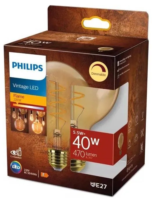 LED Димируема крушка VINTAGE Philips G95 E27/5,5W/230V 2200K
