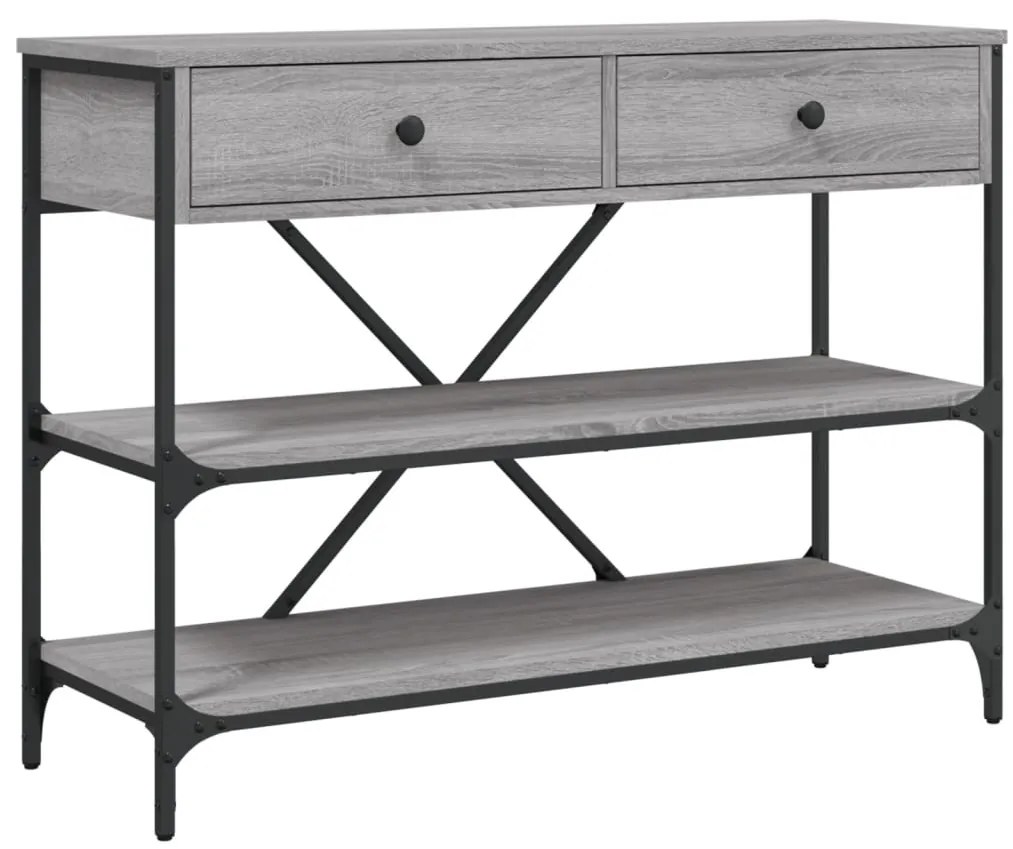 833406 vidaXL Конзолна маса с чекмеджета и рафтове сив сонома инженерно дърво