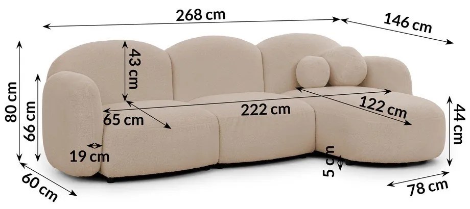 Светлокафяв ъглов диван от букле (десен ъгъл) Orbit – Ropez