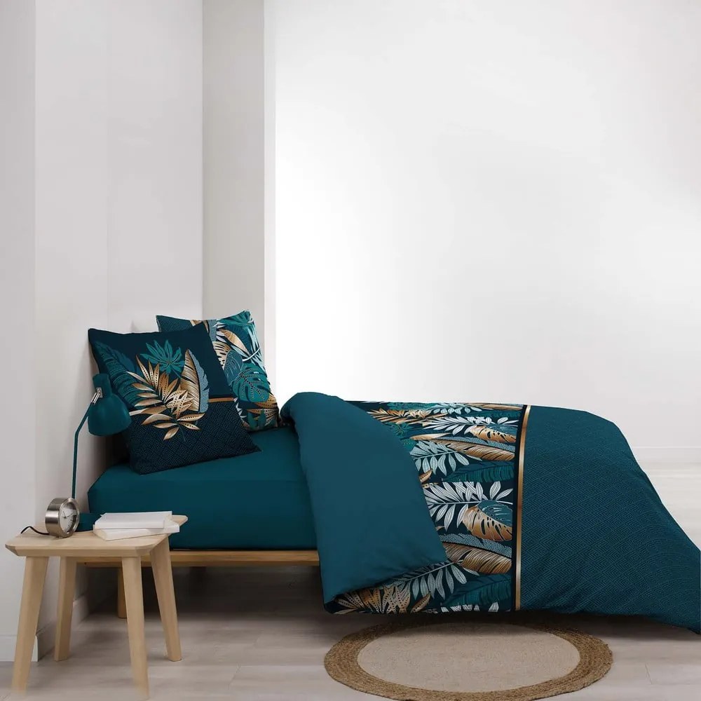 Синьо двойно удължено памучно спално бельо 240x220 cm Alianor – douceur d'intérieur