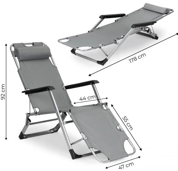 Градински сгъваем шезлонг сив