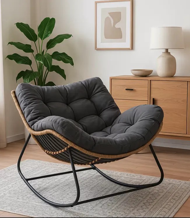 Релаксиращ люлеещ се стол със сива възглавница