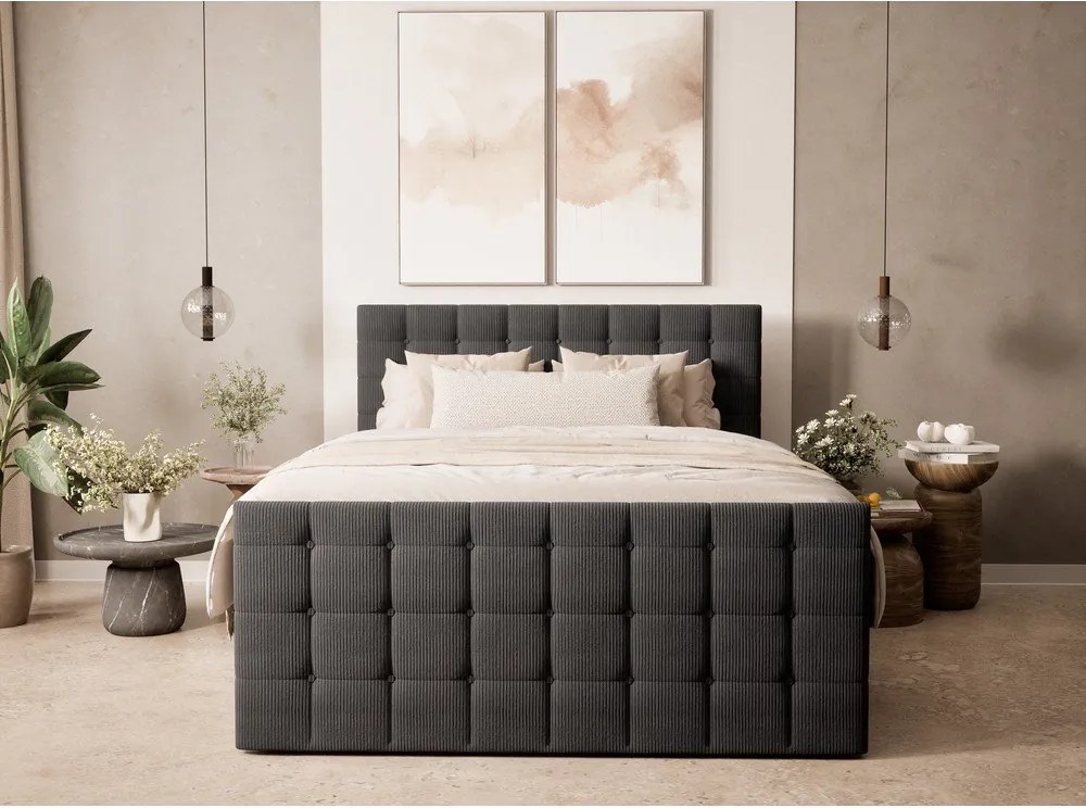 Антрацитно боксспринг легло 200x200 cm с място за съхранение Tasca – Maison de Rêve