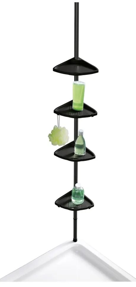 Черен телескопичен ъглов пластмасов рафт за баня Compact – Wenko