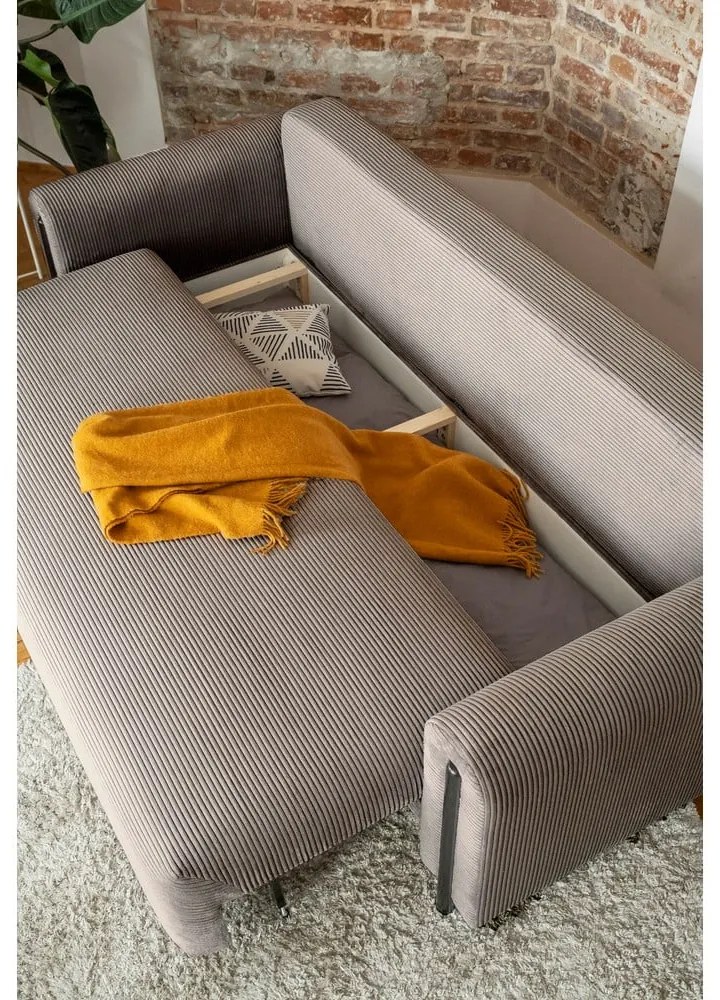 Светлокафяв разтегателен диван с място за съхранение от рипсено кадифе 244 cm Arcadova – ELTAP