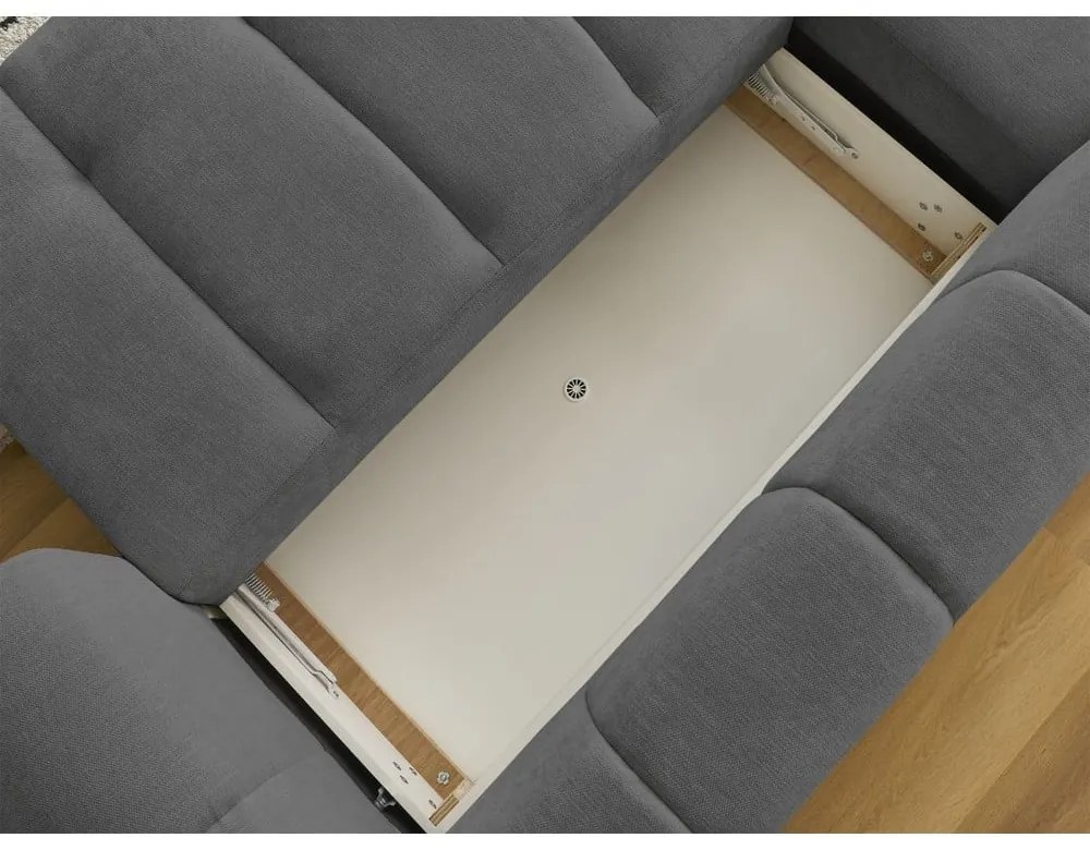 Тъмносив сгъваем/с място за съхранение ъглов диван (ляв ъгъл) Fuji – Bobochic Paris