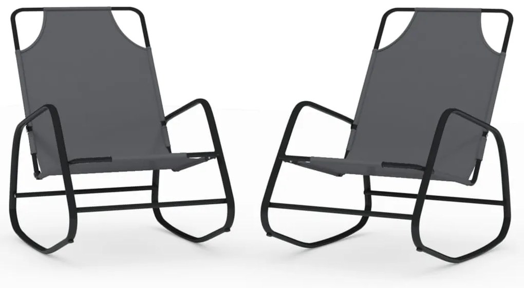 318141 vidaXL Люлеещи се шезлонги, 2 бр, сиви, стомана и textilene
