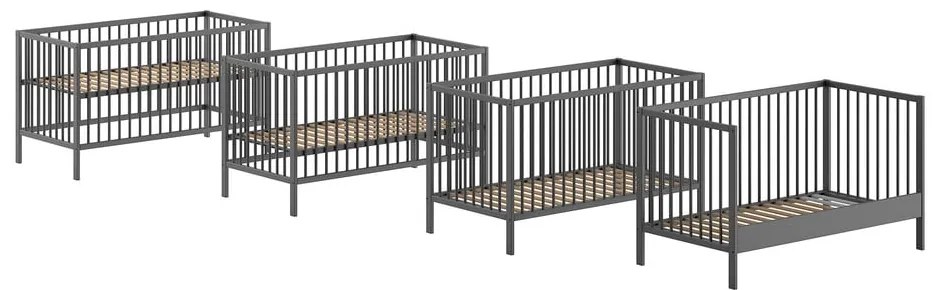 Антрацит детско креватче 70x140 cm от масивен бор DINO – Vipack