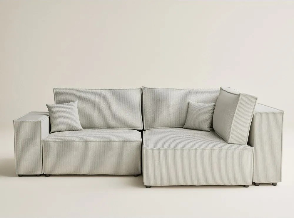 Кремав сгъваем/с място за съхранение ъглов диван от рипсено кадифе (десен ъгъл/L форма) Tonga – Maison de Rêve