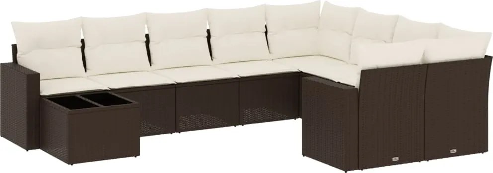 3251800 vidaXL Градински комплект диван с възглавници 10 части кафяв полиратан