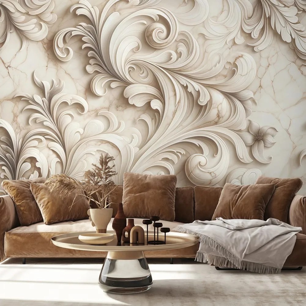 Тапет – Елегантни бежови орнаменти върху мрамор