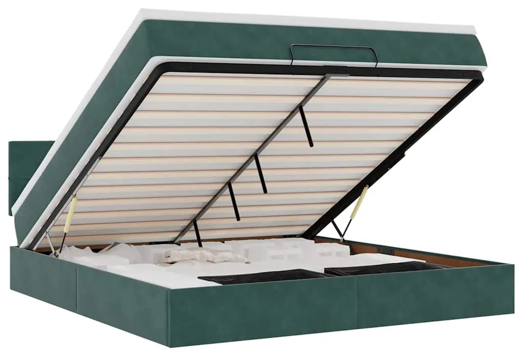 3312635 vidaXL Османска легло с матрак и LED, тъмнозелено, 160x200 см, кадифе