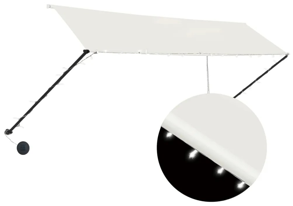 145926 vidaXL Сенник с падащо рамо с LED, 350x150 см, кремав