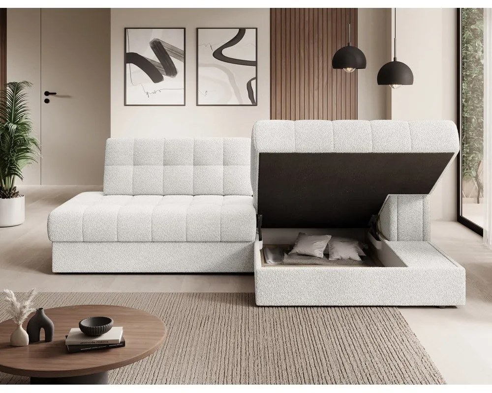 Кремав сгъваем ъглов диван от прежда с примки от букле (десен ъгъл) Blezalt – ELTAP