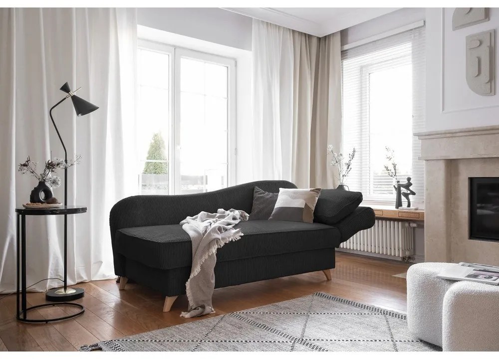 Антрацитен шезлонг от рипсено кадифе (десен ъгъл) Chic Charlotte – Miuform