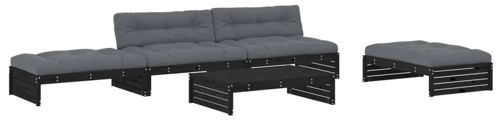 3186148 vidaXL Градински комплект с възглавници, 5 части, черен, дърво масив