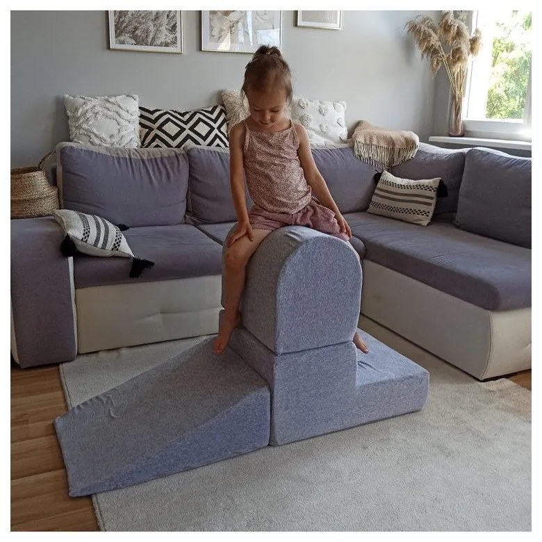 Сиво кадифено игрище от пяна 4 бр. височина 30 cm 225x90 cm Montessori – Meowbaby