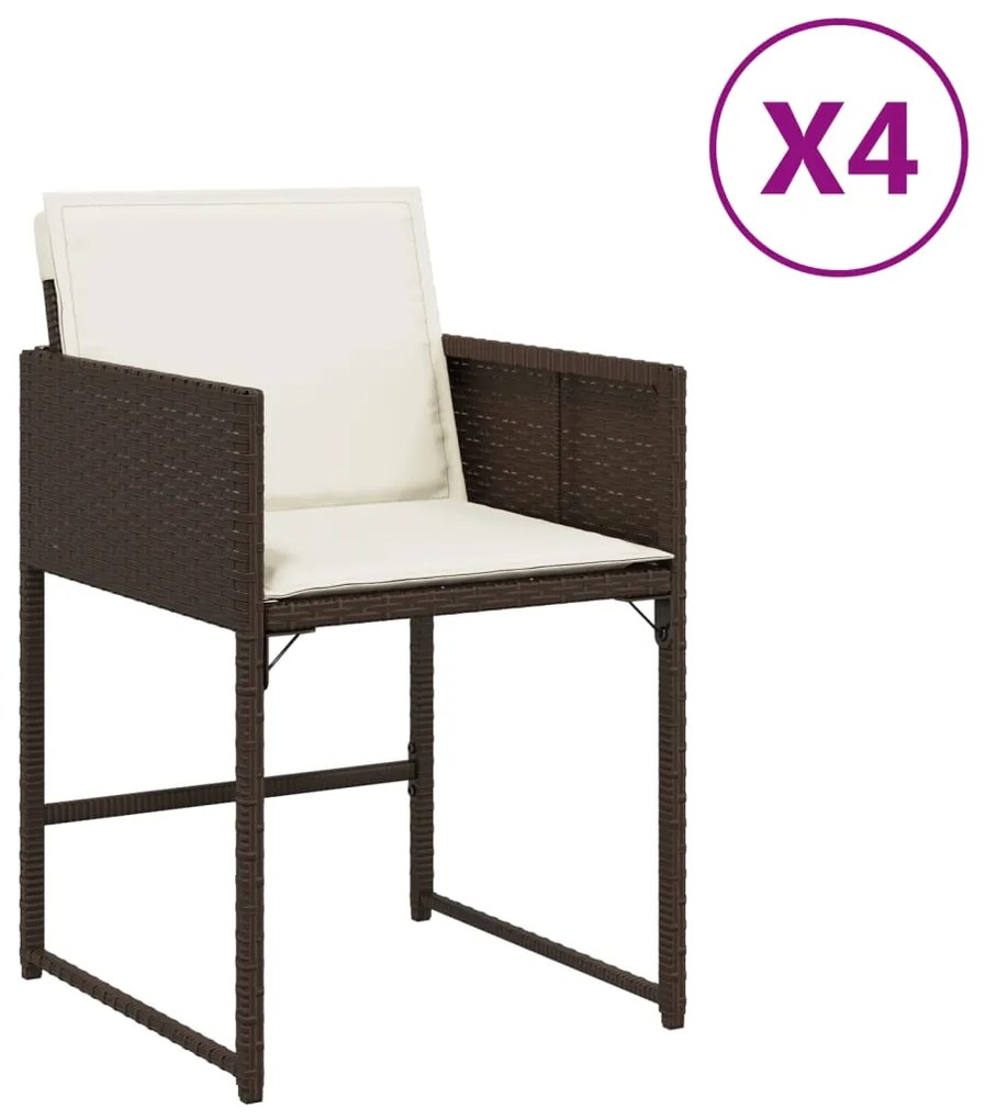 365003 vidaXL Градински столове с възглавници, 4 бр, кафяви, полиратан