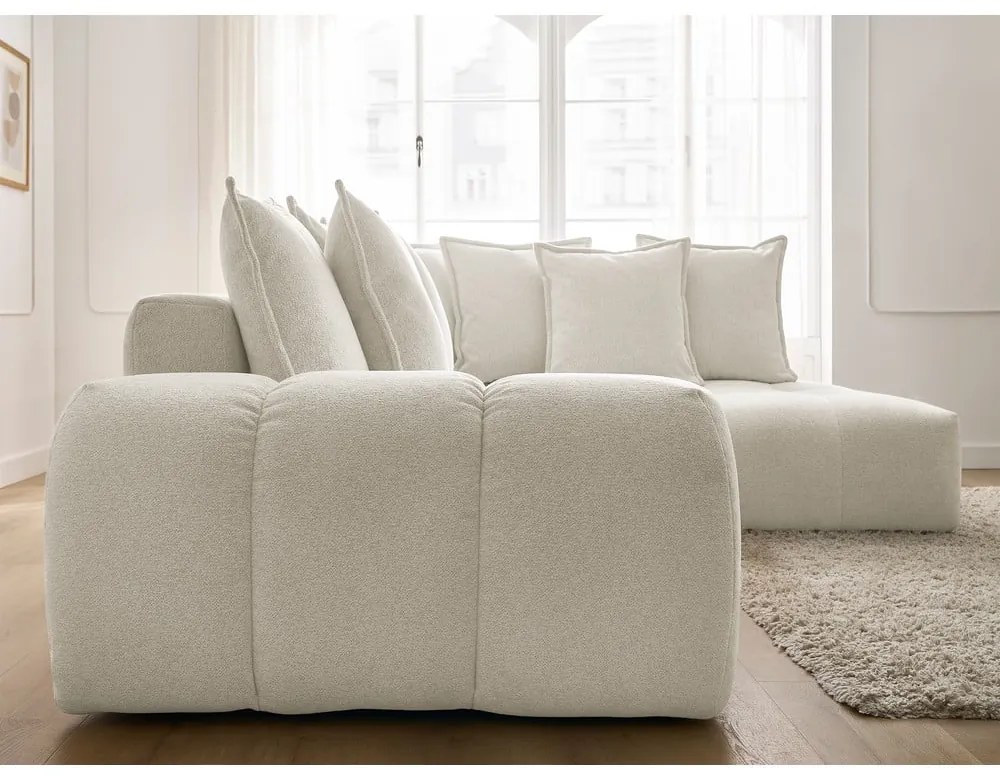 Бял шенилов сгъваем/с място за съхранение ъглов диван (десен ъгъл/L форма) Everest – Bobochic Paris