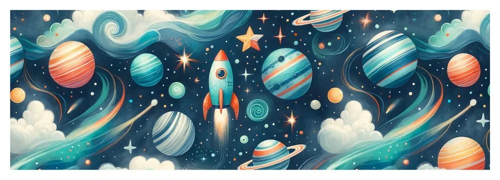 Картина на платно – Космос с ракета и звезди