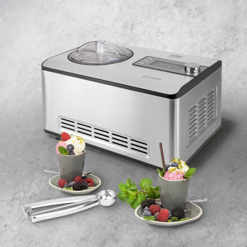 Машина за сладолед и йогурт Caso IceCreamer 3298, 180W, 2 л, 4 програми, LED, Без предварително охлаждане, Компресор, Инокс