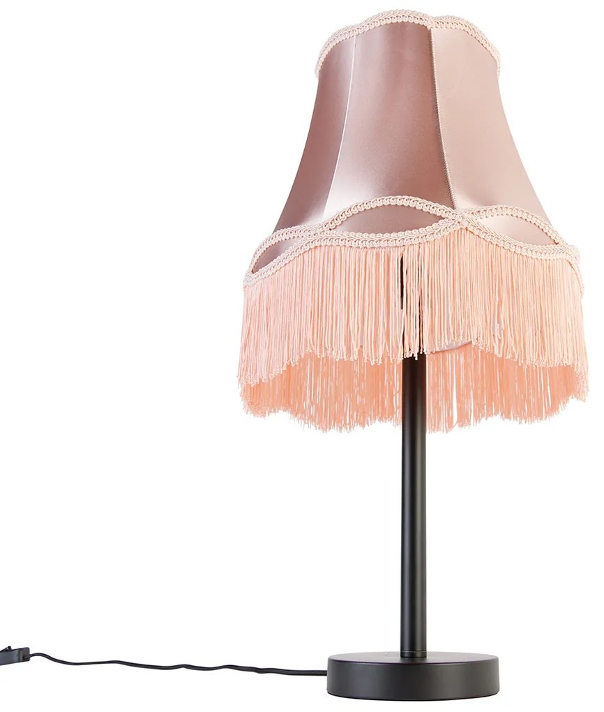 Класическа настолна лампа черна с розов абажур 30 см - Simplo