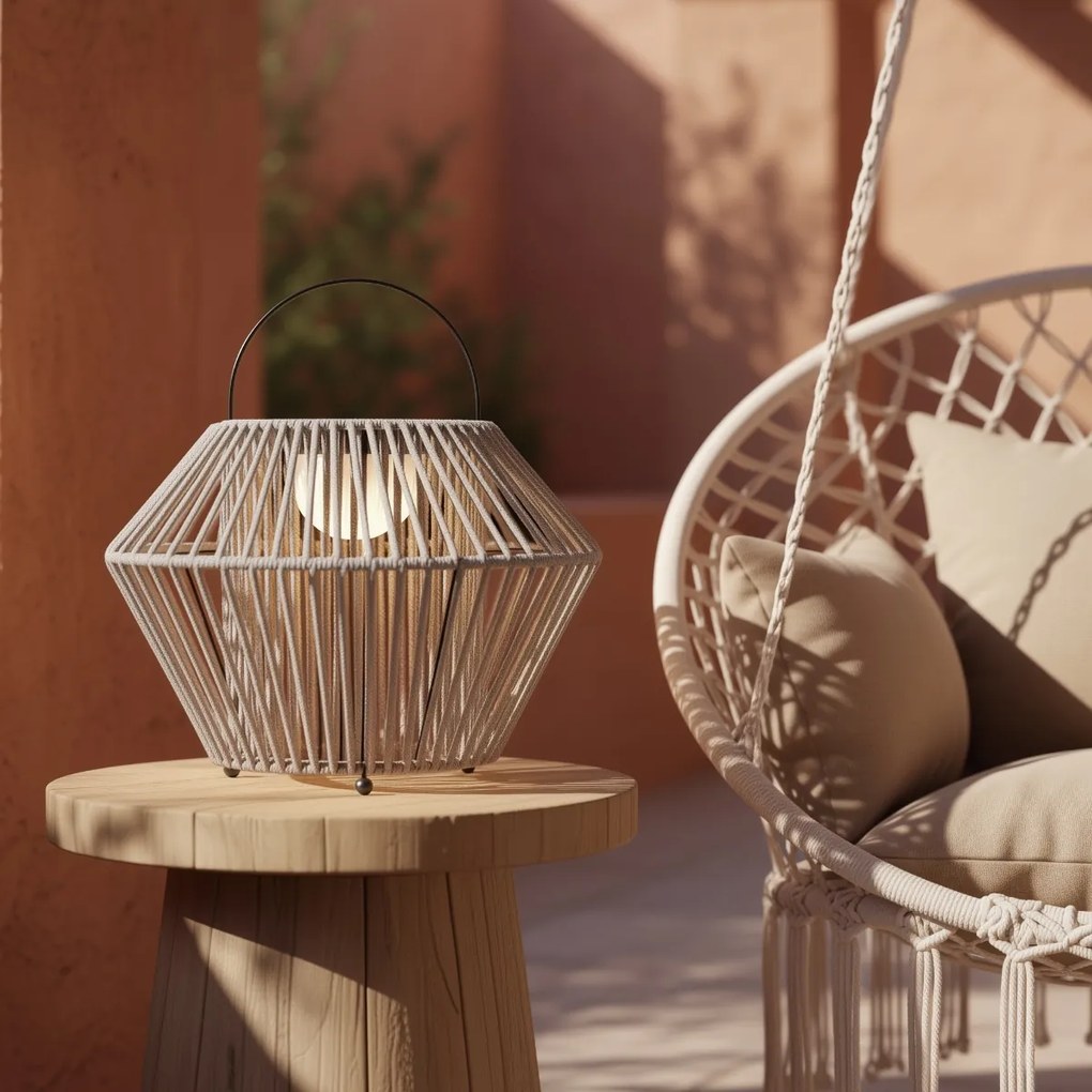 Бохемска настолна лампа сива, включва LED 3-степенно димируема IP54, соларно презареждаща се - Duco